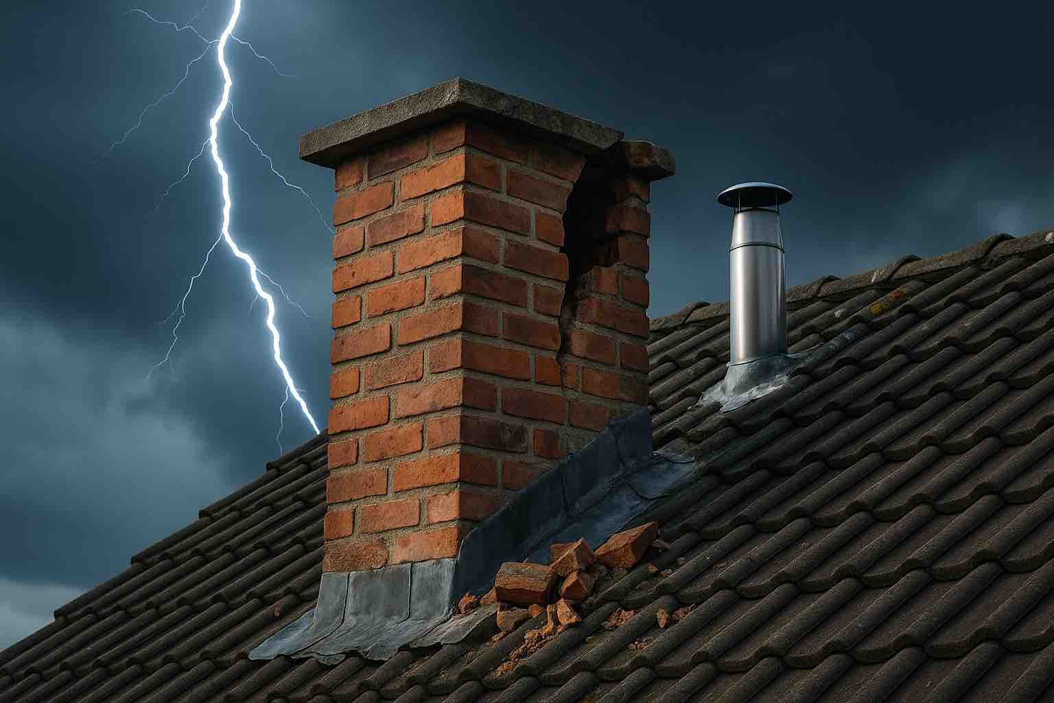 Schäden durch Blitzschlag am Schornsteinkopf erkennen