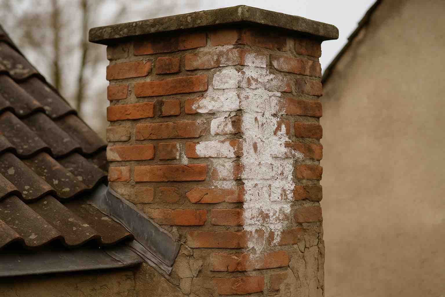 Weiße Flecken und Salpeter am Schornstein als Warnsignal für Feuchtigkeit