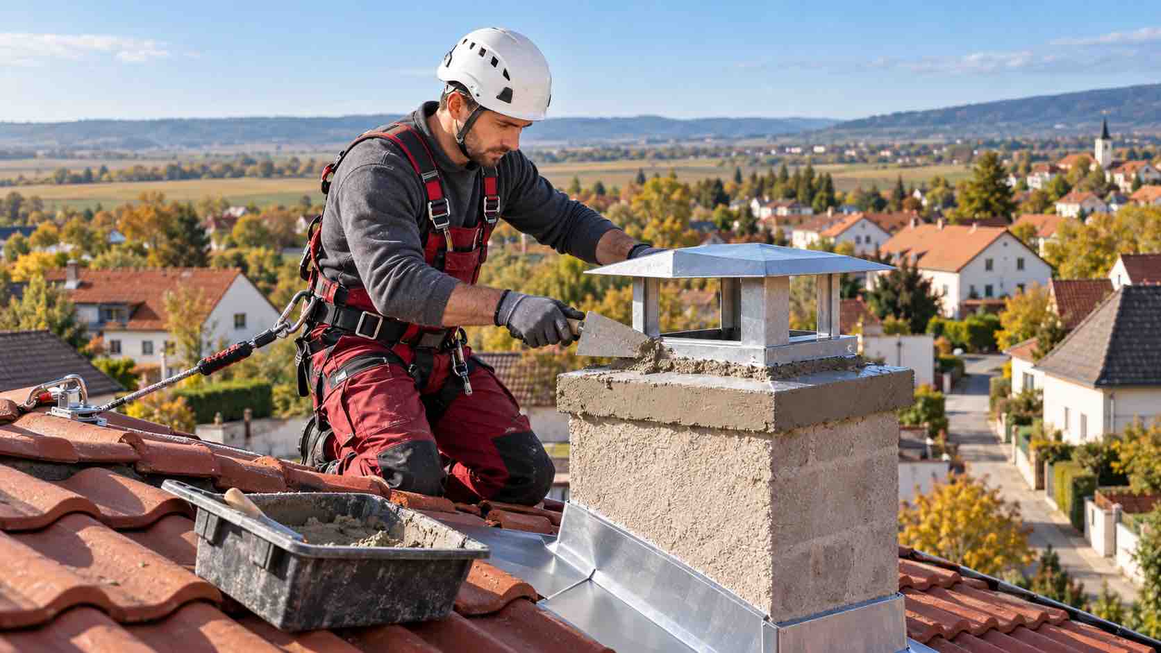 Fachgerecht sanierter Kamin an einem Gebäude in Bruckneudorf